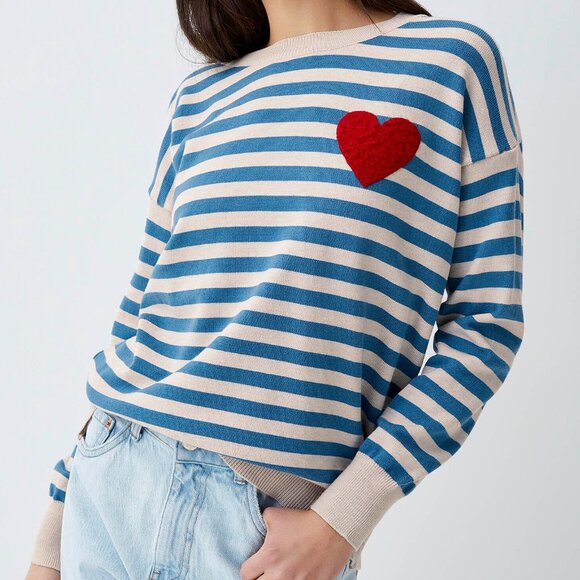 Fleece Heart Slate Blue One Size Pullover - Picture 1 of 2